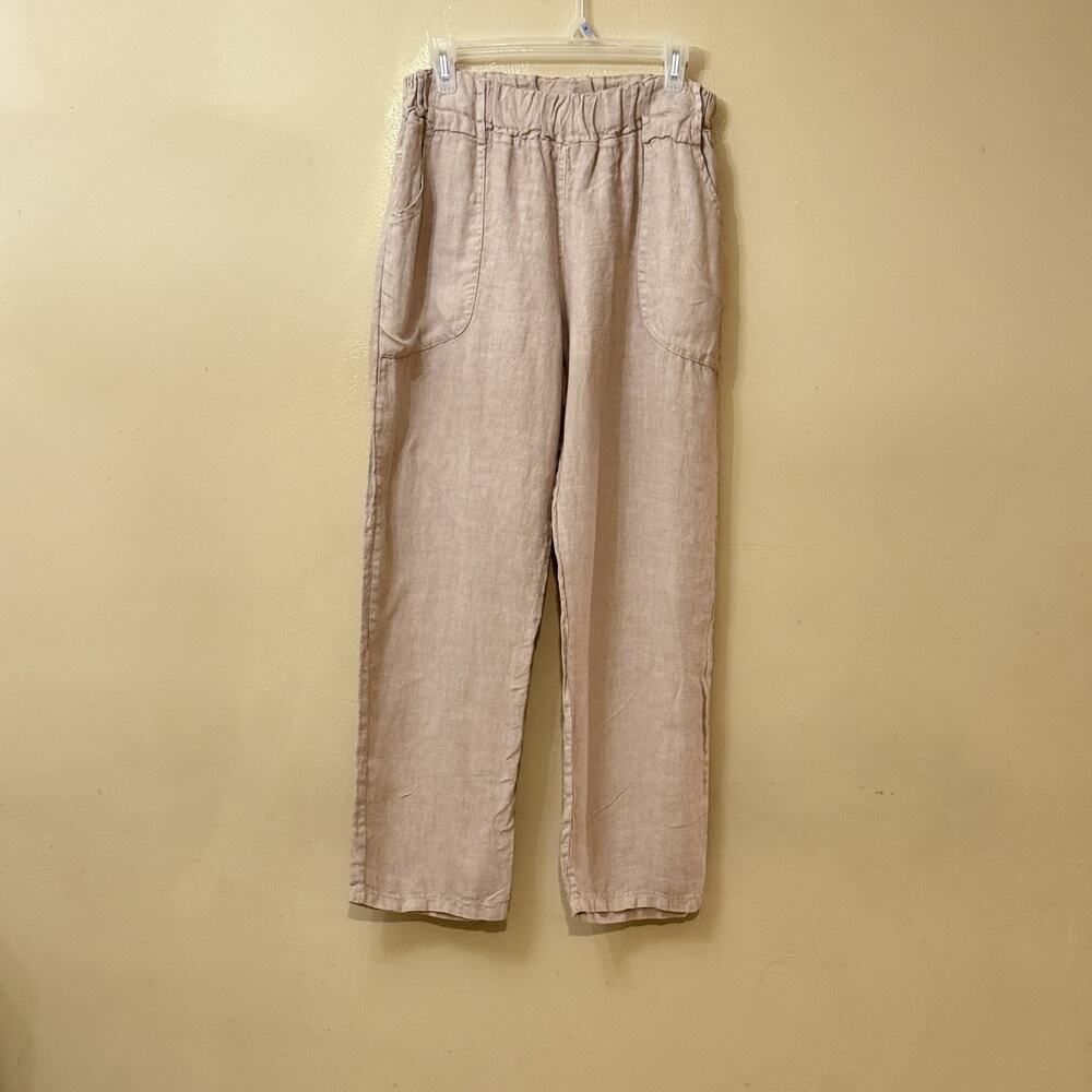 Coastal Grandmother Italian Resortwear Milio Milano 100% Linen Wide Leg Pant 1